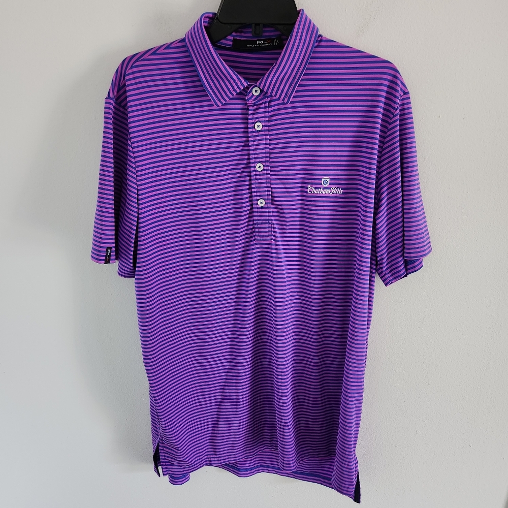 RLX Ralph Lauren Polo Pink Purple Striped Chatham Hills Embroidery Men's Large